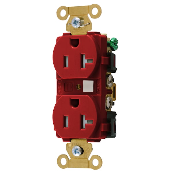 Duplex Straight Blade Receptacle, 5-20R, 20 A, 125V AC, 2 Pole, 3 Wire, Flush Mount, Grounded